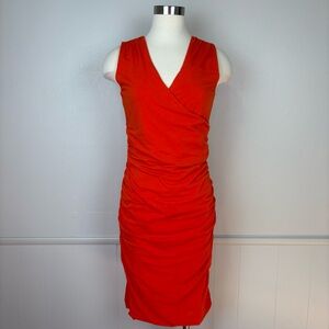 Boden Sleeveless Ruched Crossover Dress Size 10L Orange‎ Stretchy Bodycon Cotton